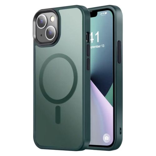 Magnetic case for iPhone 15, compatible with MagSafe technology, provides superior shock protection, clear matte case, scratch and impact resistant (green)