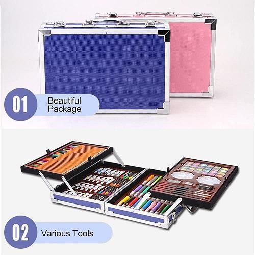 Deluxe Art Set 145PC 2 Layers, Kids Art Supplies for Drawing, Painting, Portable Aluminum Case Art Kit for Kids, Teens, Adults Great Gift for Beginner and Serious Artists (Pink)