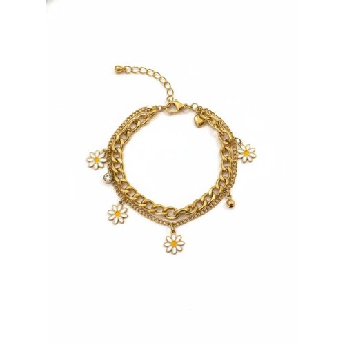 Gold Daisy Charm Layered Bracelet