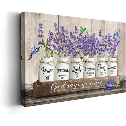 Kasluolo Purple Lavenders Wall Art Inspirational Canvas Picture for Bathroom Wall Decor Bible Verses - God Says You Are Painting Wall Décor for Bathroom Bedroom Office Framed Artwork 12x16 inch