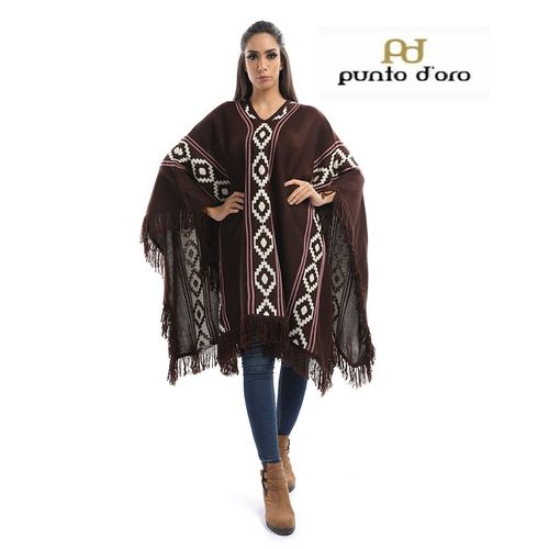 Winter Fringes Notable Open Cape - Brown - (999)