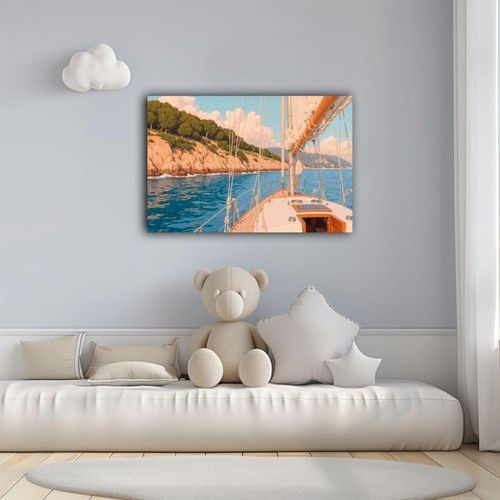 لوحة فنية جدارية مطبوعة على قماش لمنظر من سطح قارب شراعي على متن يخت