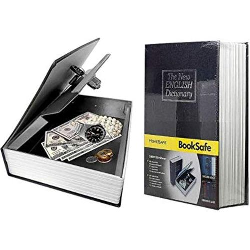 Praha Metal Book Safe with Lock and 2 Key, English Dictionary Book Lock Box Safe for Cash, Jewelry, Passport and Other Valuables, Secret Hidden Safe Lock Box Large Money Box High Capacity