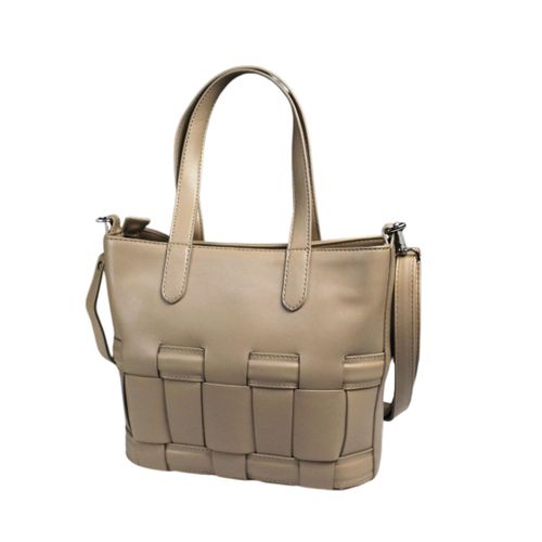 Stylish Braided Leather Bag Shine Tote Bag -cafe