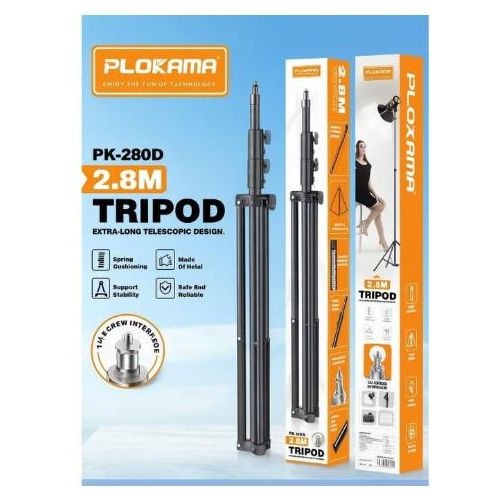 Professional Light Stand, Black Aluminum Alloy, 80-280cm Height, Foldable Photography Tripod with 1/4 Screw Mount for Studio, Content Creation (HEAVY DUTY)