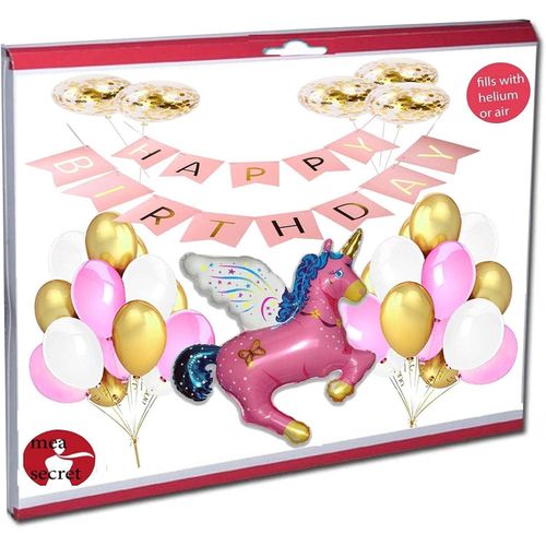 happy birthday - unicorn balloon set - pink & white & gold latex