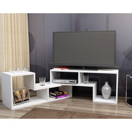 Modern Entertainment Center with Storage Shelves, Media Console Bookshelf for Living Room - White - 2 Pics