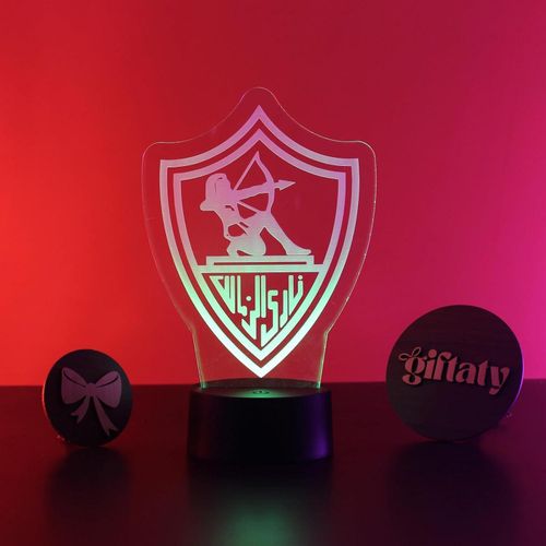 3D Football Crest Night Light Zamalek – Soccer Club Illusion LED Touch Bedside Table Lamp, Warm White Lighting, Sports Fan Bedroom Decor, Gift for Football Lovers & Kids