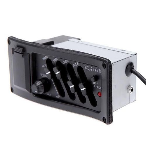EQ-7545R 4-Band Preamp System Equalizer EQ Guitar Equalizer 4 Bands Transducer with Pickup Rod for Acoustic Guitar Oud & Ukulele - Volume Bass Mid Treble Presence Controls + Piezo Pickup Output Jack & Mounting Kit
