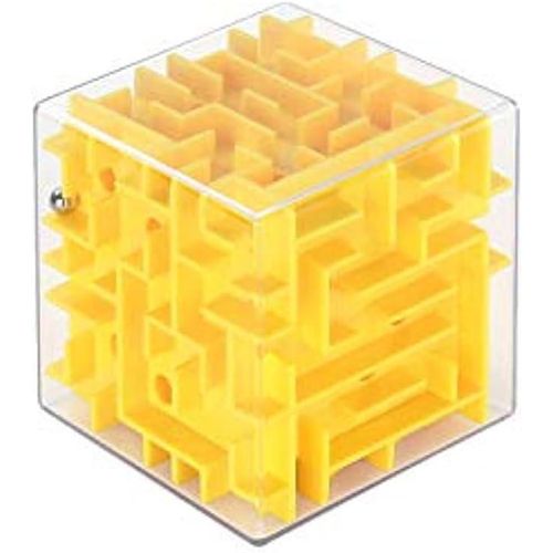 3D Maze Puzzle Cube,Medium 3D maze cube, side length 5.5cm.Fun Brain Game for IngenuityTraining and Stress Relief,Great for Kids and Adults (yellow)