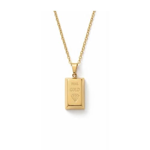 Gold Bar Pendant Necklace Stainless Steel Anti Rust One Ounce Design