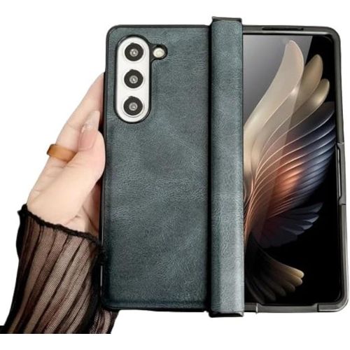 Leather Flip Case Hard PC Frame Cover Compatible with Samsung Galaxy Z Fold5, PU Leather Case Full Body Protection Front and Back (Blue)