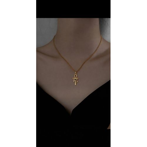 Ankh Stainless steel gold necklace -Eye of Horus and ankh Egyptian necklace -Curb Chain