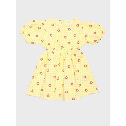 Crew Neck Short Sleeve Plaid Baby Girl Dress