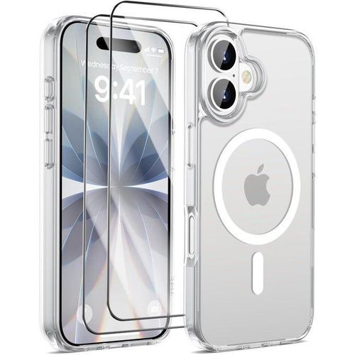 Slim, transparent, crystalline-patterned protective case compatible with MagSafe charging and shockproof for iPhone 17 with 2 screen protectors