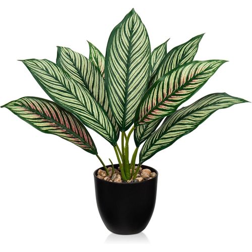 15 Artificial Plants Calathea Zebrina Fake Plants Zebra Plant 38CM Decorative Artificial Indoor Plants Faux Maranta Plant in Pot for Home Office Bathroom Decorations