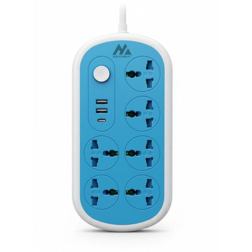 ELMAGHRABY X06U Power Strip 2500W, Premium Quality Extension Socket with 6 Universal Outlets, 2 USB + 1 Type-C Ports Support PD , Overload Protection Switch, 2M, 850°C Anti Flaming, Multi Safety Power Socket for Home & Office Use