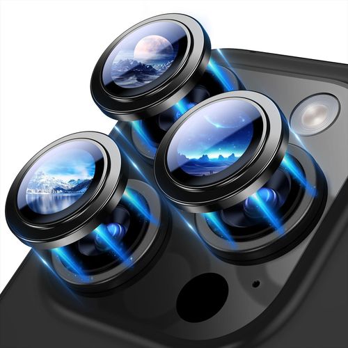 Camera Lens Protector For iPhone 15 Pro/iPhone 15 Pro Max, (Keep Original Shooting) Tempered Glass Screen Protector Metal Individual Camera Cover, Case Friendly - Black