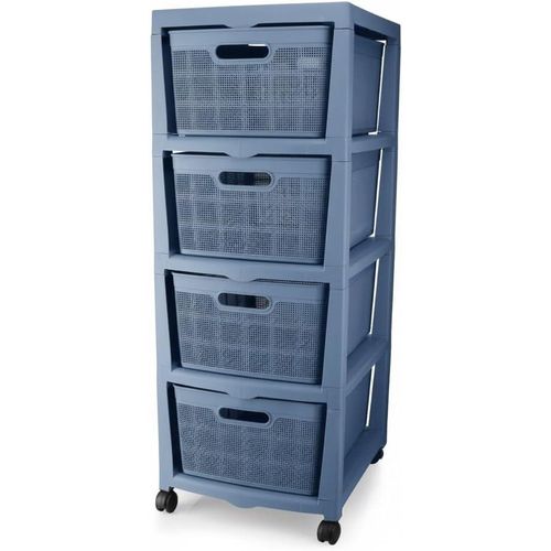 Mobile storage unit with 4 drawers, Multicoloured 98 x 37 x 44 cm, with wheels, BPA-free, for kitchen, bathroom, and bedr(Please note that the dimensions listed on the box are prior to assembly, so the actual numbers will differ)