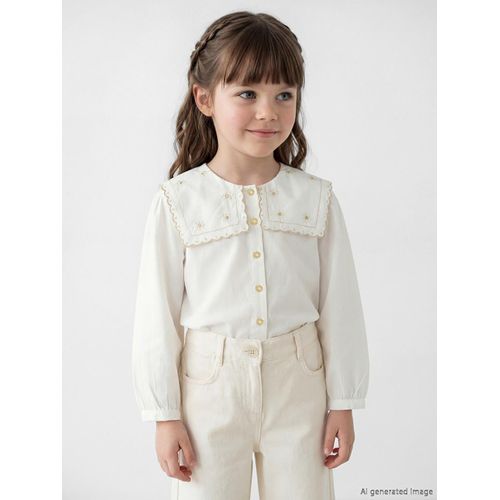 Girl's Poplin Shirt With Floral Embroidery