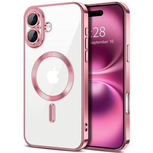 Clear MagSafe-Compatible Magnetic Case for iPhone 16+ Plus 6.7 with Camera Protection and Shockproof Design - Pink