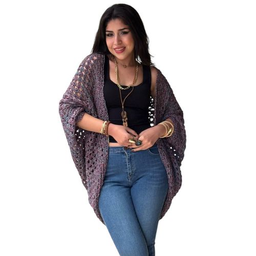 Handmade Multicolor Crochet Cardigan with Open Knit Design