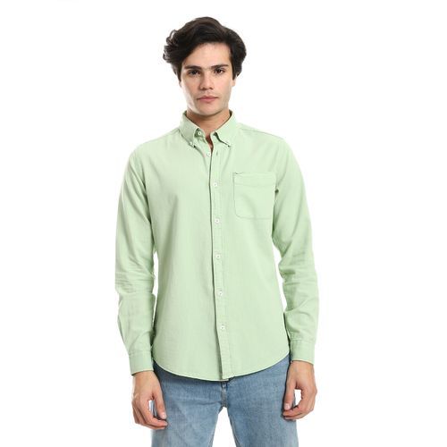 Button Down Collar Long Sleeves Shirt - Pistachio