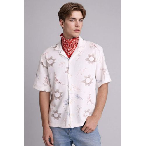 Boxy Fit Apache Collar Printed Short Sleeve Shirt