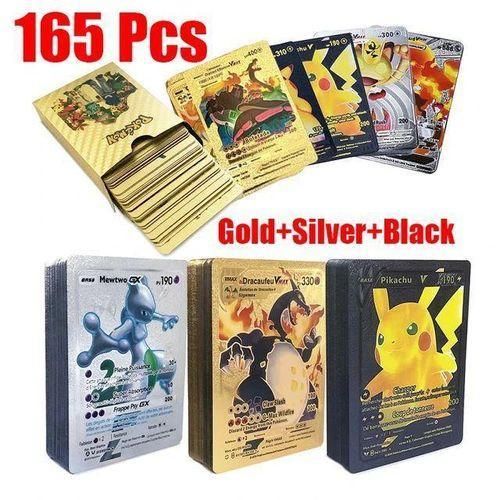 Premium Pokémon Metal Card Collection: 165 Pcs Gold, Silver & Black Edition