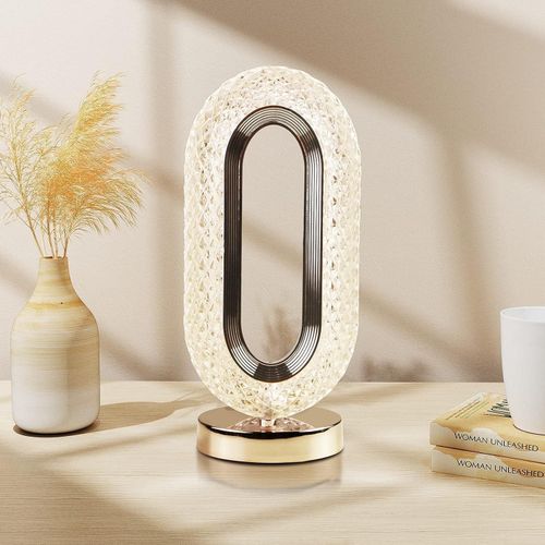 USB Rechargeable Decorative Crystal Lamp Acrylic Transperent Diamond Cut Portable Desk Lamp Touch Cntrol 3 Temperature Mode Dining Lamp for Home and Resturent Oval