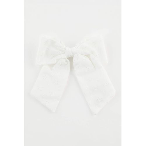 Woman White ribbon bow Hair Clip