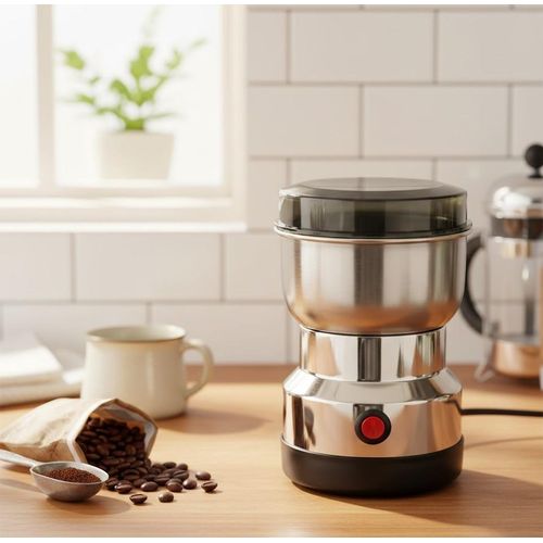 Grain Grinder, Multifunctional 150W Grain, Stainless Steel Grinder, Household Grinder for Dry Ingredients, Spices, Herbs, Coffee (Silver)
