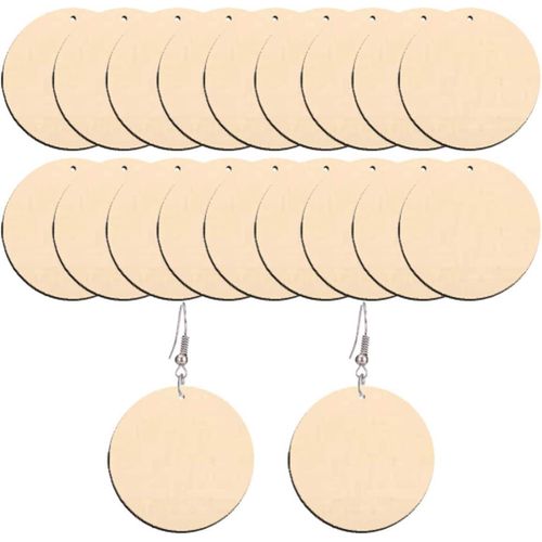 50pcs Unfinished Wood Earrings DIY Wooden Circle Round Chip Piece Slice Dangle Earring Holiday Painting Drawing Toy for Adults Children