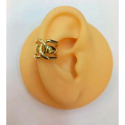 Sophisticated Gold-Plated Stainless Steel Geometric Interlocking Design Statement Ear Cuff