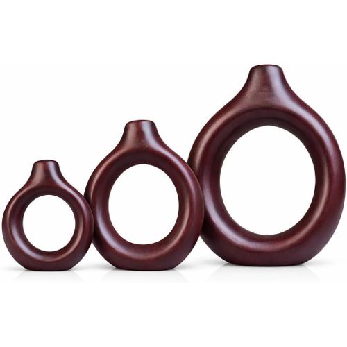 Round Ceramic Vase Set, Dark Brown, 3 Pieces Different Sizes, Modern Design for Home
