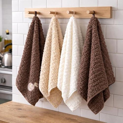 4 Cotton Towels Premium Elegant Multipurpose Soft Absorbent Kitchen Bathroom Hand Dish 100% Cotton Cleaning Cloth Home Hotel Wash Reusable Luxury Fabric Collection Random Color Pack 30 30 Cm