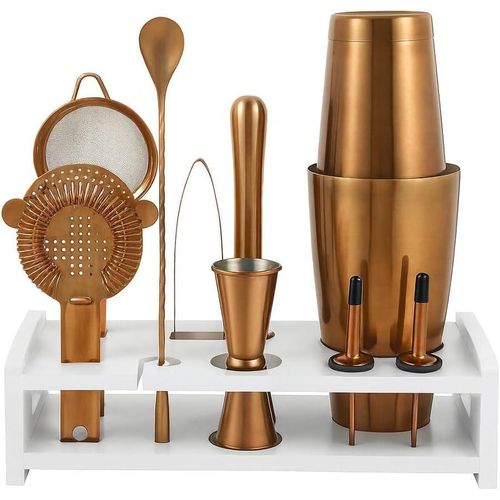 Cocktail Shaker Set 10-Piece Bar Tool Set with Bamboo Stand Perfect Home Bartending Kit and Martini Cocktail Shaker Set Bar Tool Kit for Christmas,Birthday,Wedding,Anniversary