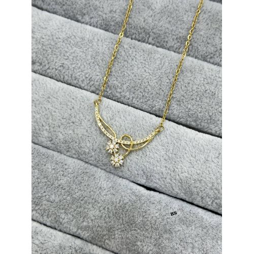 Dainty Curved Bar Double Floral Cluster Pendant Necklace in Gold-Tone Stainless Steel