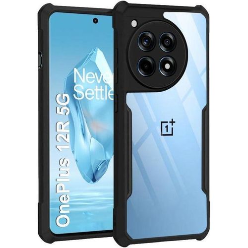 TheGiftKart Shockproof Crystal Clear Back Cover Case for OnePlus 12R 5G 360 Degree Protection Protective Design Transparent Back Cover Case for One Plus 12R (PC & TPU, Black Bumper)