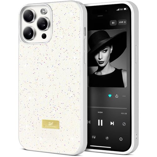 Glitter Rhinestone Protective Case for iPhone 13 Pro with Shockproof Design - White
