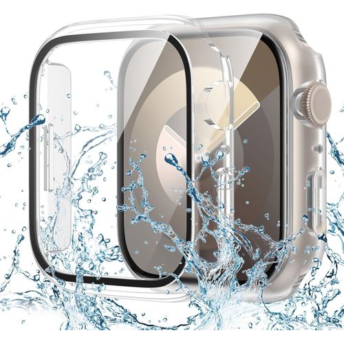 حافظة واقية للشاشة مضادة للماء متوافقة مع أبل ووتش سيريز 6/5/4/SE 44 مم، واقي صلب بزجاج مقسى لغطاء iWatch 44 مم