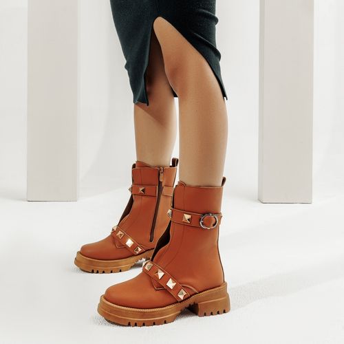 Half Boots Leather Mid Heels B-44