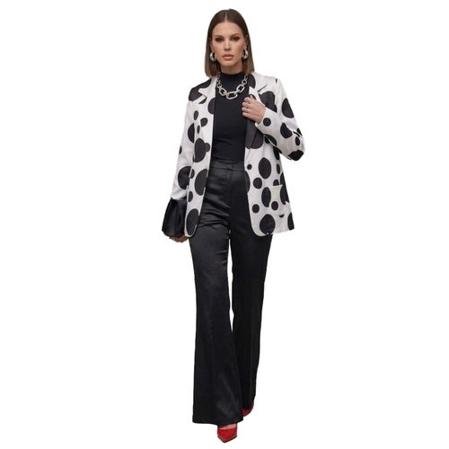 Elegant Womens Polka Dots Satin Blazer - Black