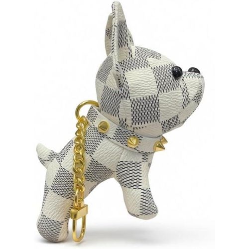 Plush Dog Charm - Soft cotton plush French Bulldog keychain with leather detailing, ideal for bags, keys, or as a trendy decorative accessory