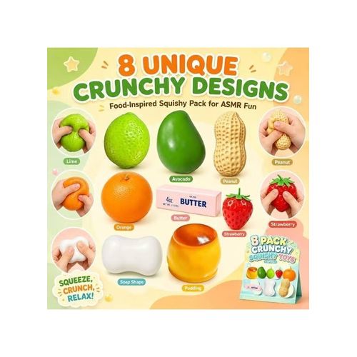 8-Piece Bead-Filled Squishy Pack, Assorted Food-Themed Designs