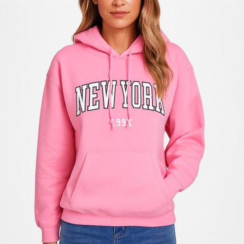 Hoodie With A Hood, A Rope And A Pocket With The NEW YORK Print - Pink