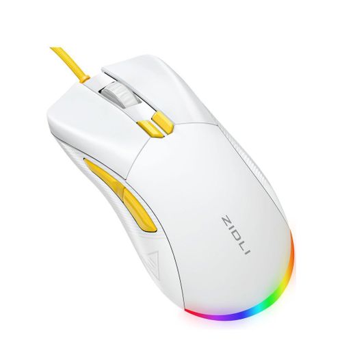 ZIDLI M85 RGB Gaming Mouse - Optical Sensor 16,000 DPI - 1000 Hz Polling Rate - Paracord Cable - Lightweigh 68G (White Yellow)