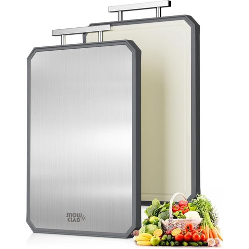 Stainless Steel Cutting Board,Double-Sided Meat Cutting Board for kitchen,Stainless Steel-Wheat straw pp Large Cutting Board for meat,Dishwasher Safe,non toxic Chopping Board,16 * 12Inch