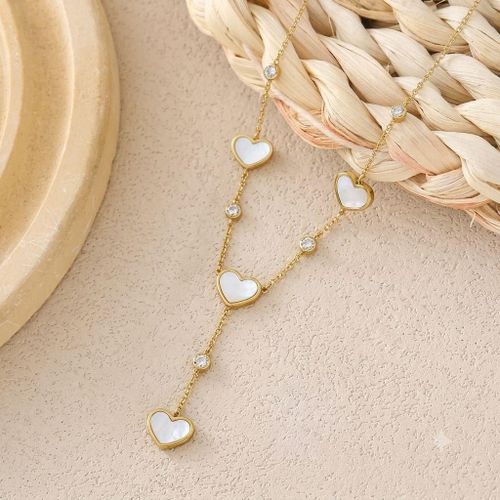 Drop Necklace with Mother-of-Pearl Hearts (Pure Stainless Steel & Anti-Tarnish)