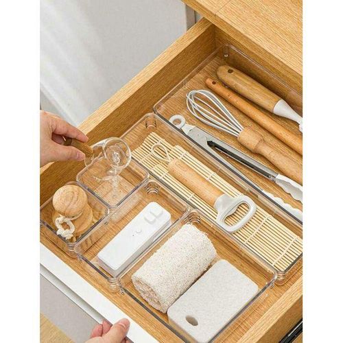 8 Pack Clear Plastic Drawer Organizers Set for Kitchen Bathroom Vanity Countertop, Cabinet, Multi-Size Storage Bins for Cosmetics, Housewares